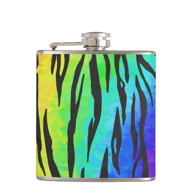 Tiger Black and Rainbow Gifts Flask (Front)