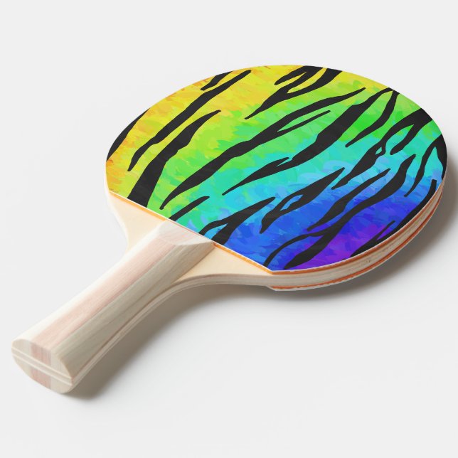 Tiger Black and Rainbow Gifts Ping-Pong Paddle (Back Angle)