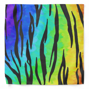 Tiger Black and Rainbow Print Bandana