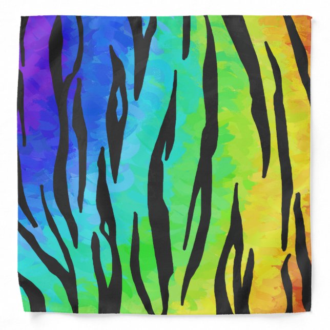 Tiger Black and Rainbow Print Bandana (Front)