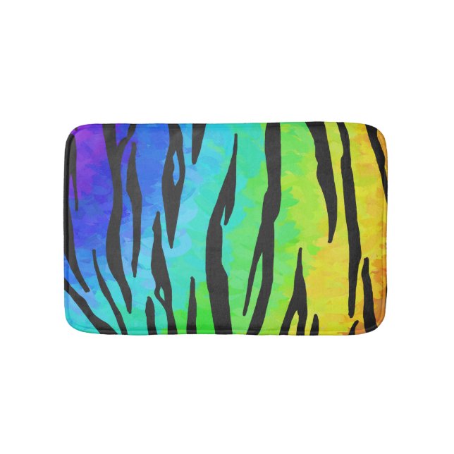 Tiger Black and Rainbow Print Bathroom Mat (Front)