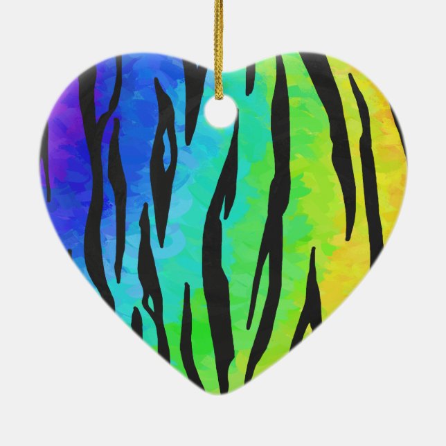 Tiger Black and Rainbow Print Ceramic Ornament (Back)