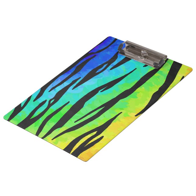 Tiger Black and Rainbow Print Clipboard (Angled)
