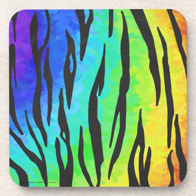 Tiger Black and Rainbow Print Coaster (Front)