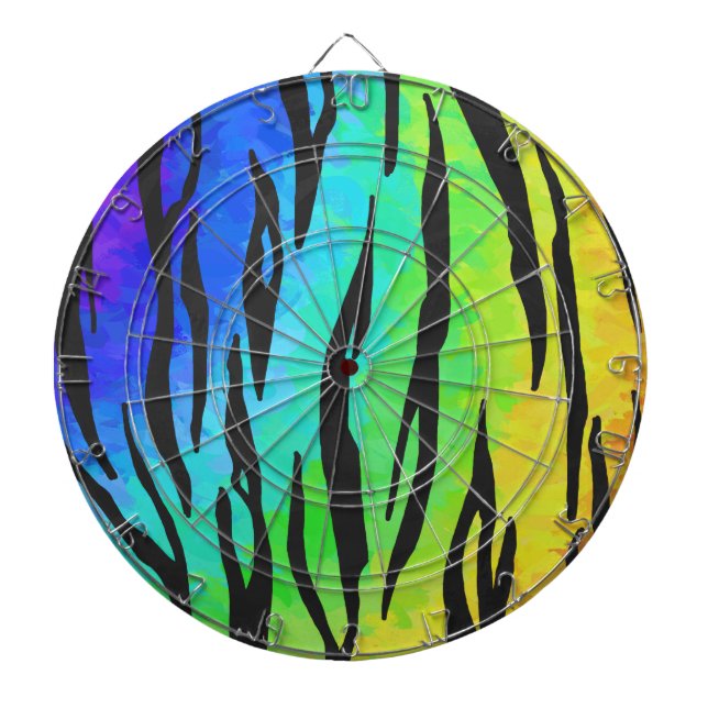 Tiger Black and Rainbow Print Dart Board (Front)