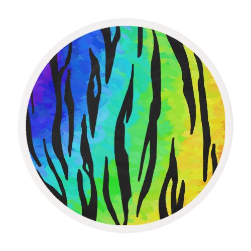 Tiger Black and Rainbow Print Edible Frosting Rounds