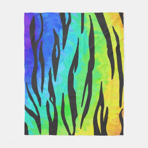 Tiger Black and Rainbow Print Fleece Blanket
