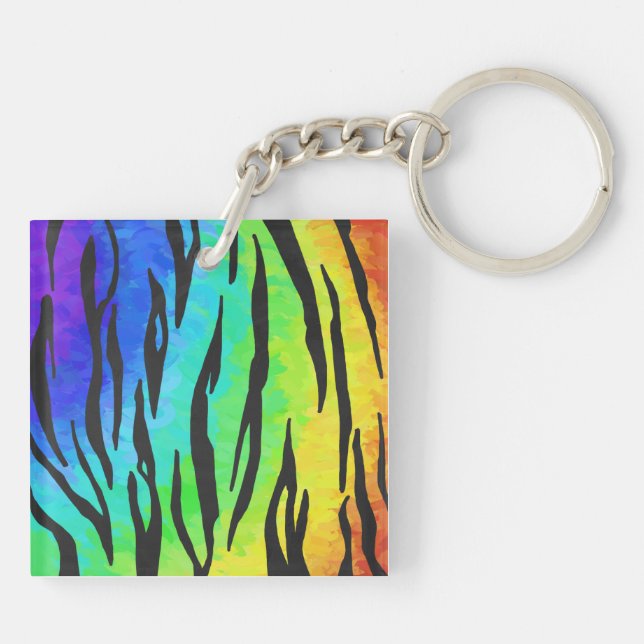 Tiger Black and Rainbow Print Keychain (Back)