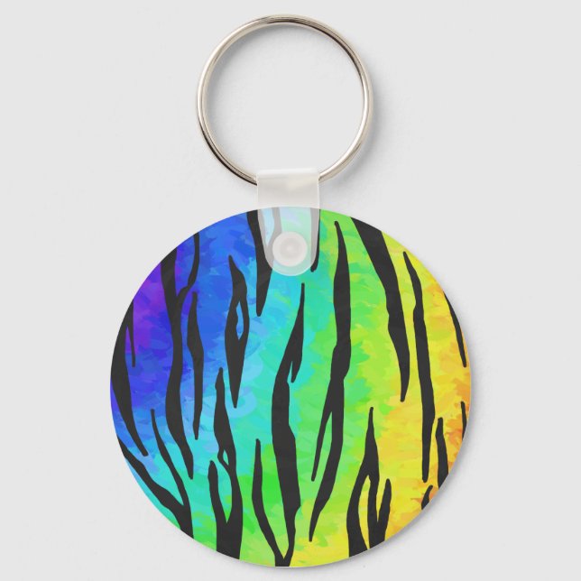 Tiger Black and Rainbow Print Keychain (Front)