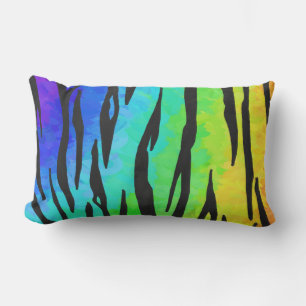 Tiger Black and Rainbow Print Lumbar Pillow