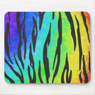 Tiger Black and Rainbow Print Mouse Pad