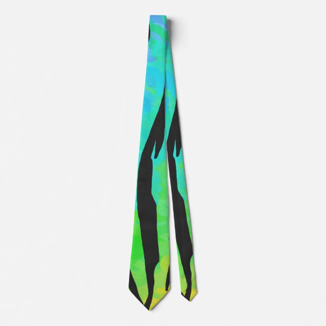 Tiger Black and Rainbow Print Neck Tie (Front)