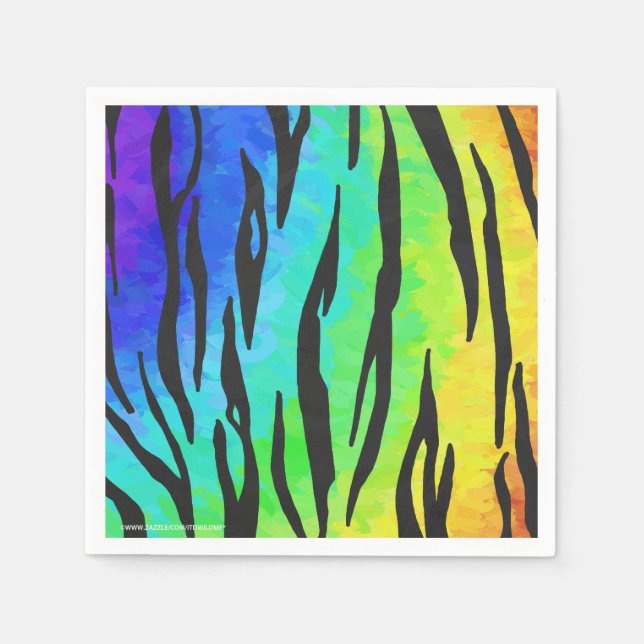 Tiger Black and Rainbow Print Paper Napkins (Front)