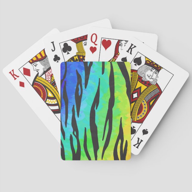 Tiger Black and Rainbow Print Poker Cards (Back)