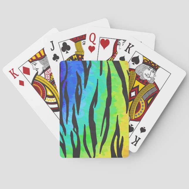 Tiger Black and Rainbow Print Poker Cards (Back)
