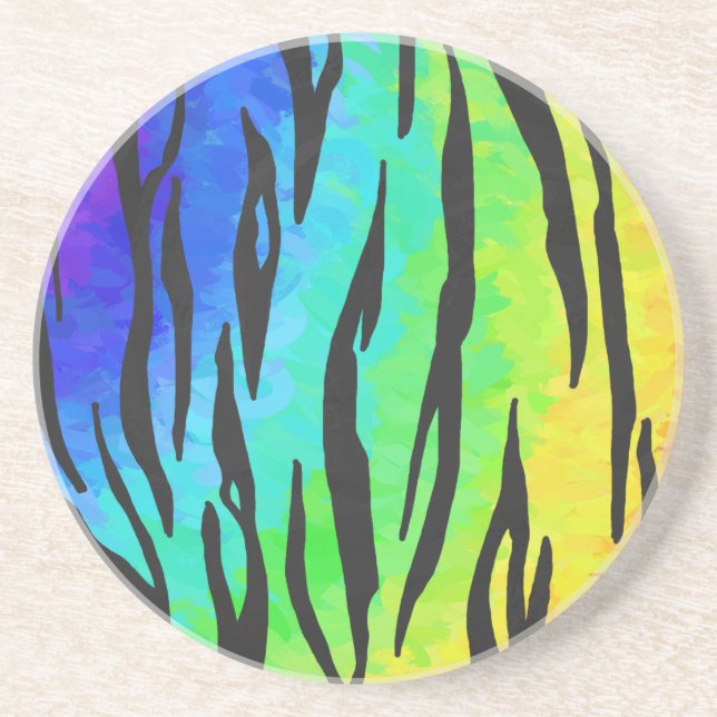 Tiger Black and Rainbow Print Sandstone Coaster (Front)
