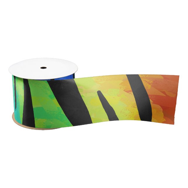 Tiger Black and Rainbow Print Satin Ribbon (Spool)