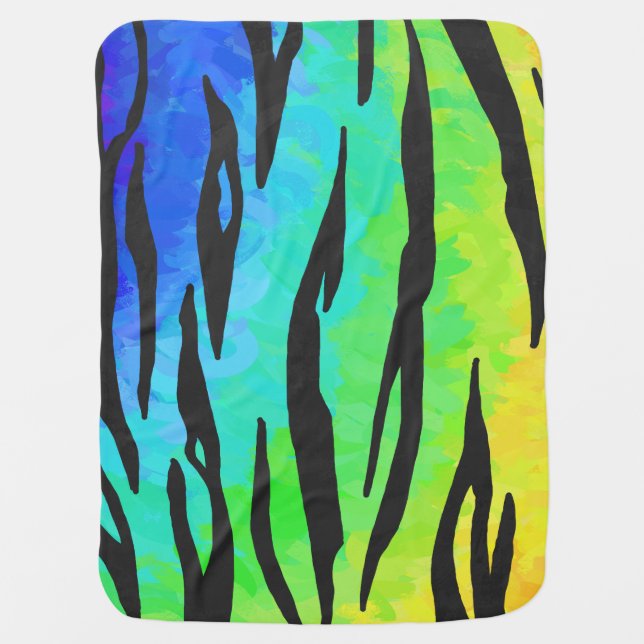 Tiger Black and Rainbow Print Stroller Blanket (Front)