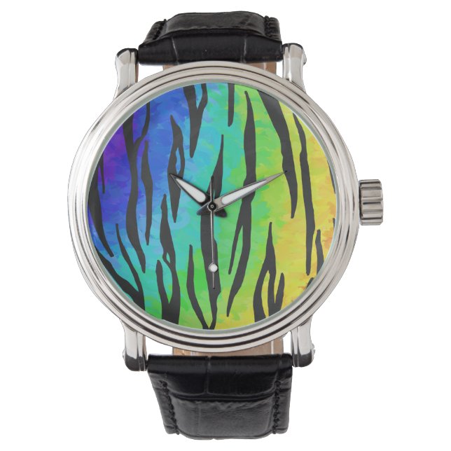 Tiger Black and Rainbow Print Watch (Front)