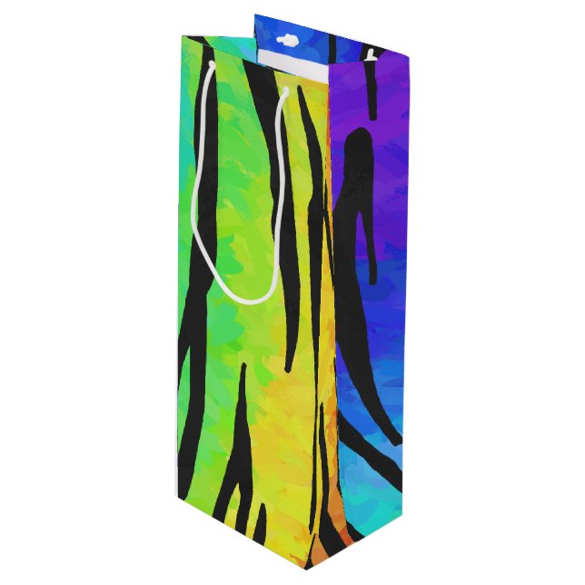 Tiger Black and Rainbow Print Wine Gift Bag (Front Angled)