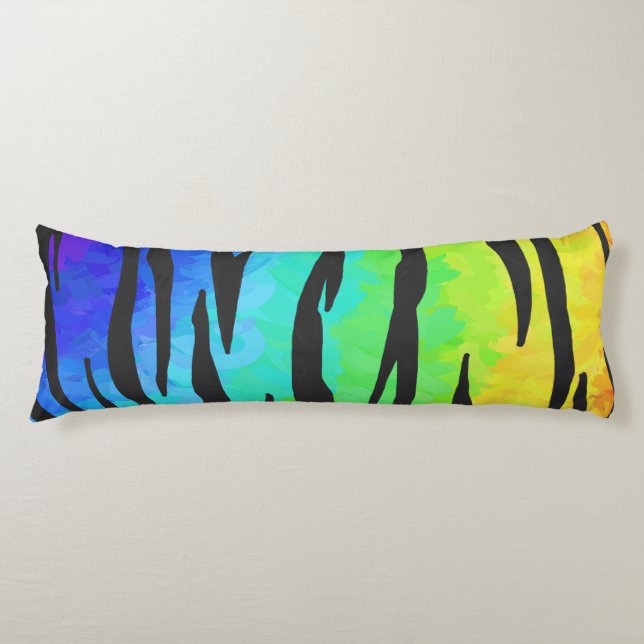 Tiger Black and Rainbow Stuff Body Pillow (Front)