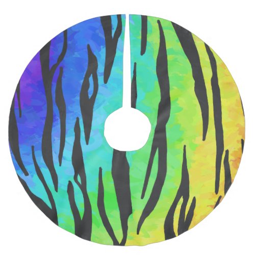 Tiger Black and Rainbow Stuff Brushed Polyester Tree Skirt