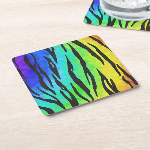 Tiger Black and Rainbow Stuff Square Paper Coaster