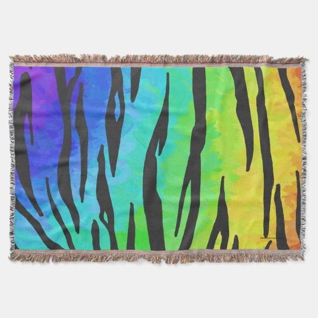 Tiger Black and Rainbow Stuff Throw Blanket (Front)