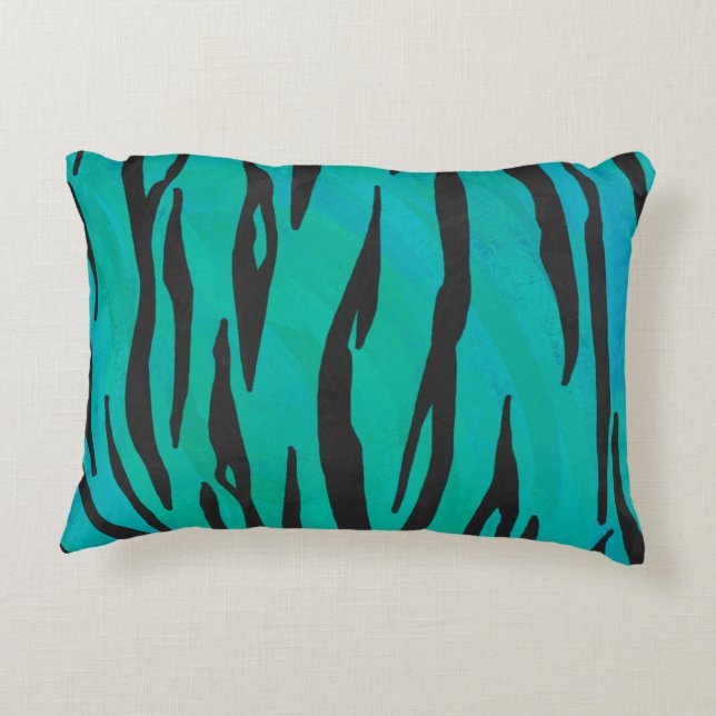 Tiger Black and Teal Print Accent Pillow (Back)