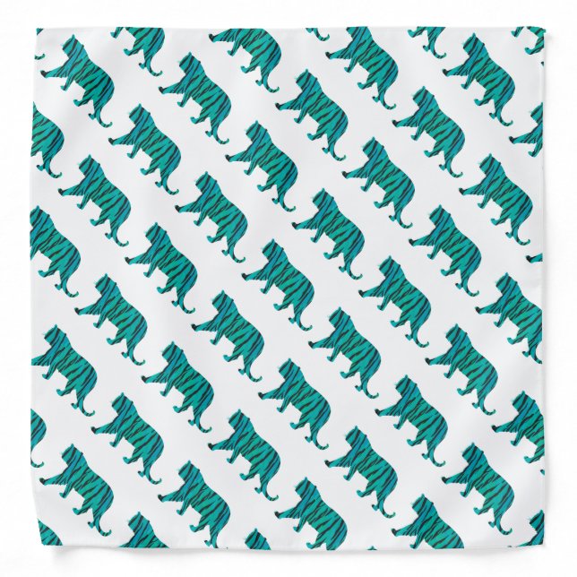 Tiger Black and Teal Print Bandana (Front)