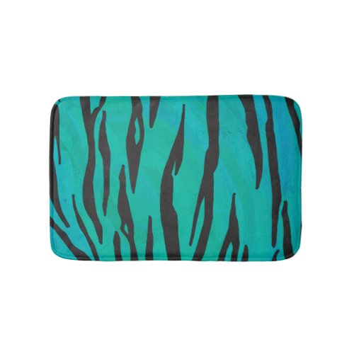 Tiger Black and Teal Print Bath Mat