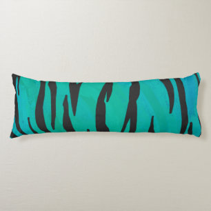 Tiger Black and Teal Print Body Pillow