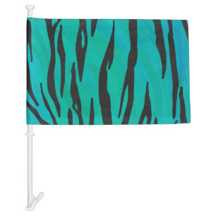 Tiger Black and Teal Print Car Flag