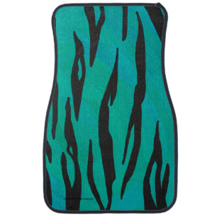 Tiger Black and Teal Print Car Floor Mat