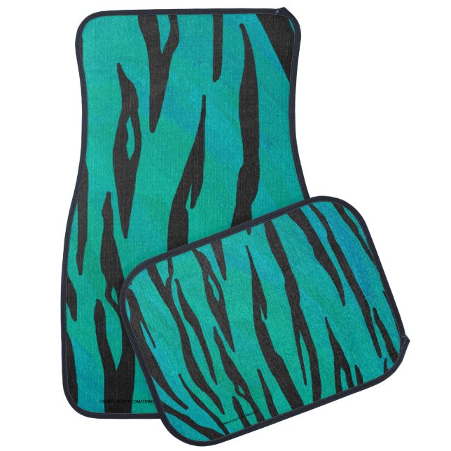 Tiger Black and Teal Print Car Mat (Set)
