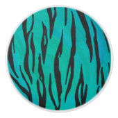 Tiger Black and Teal Print Ceramic Knob (Front)