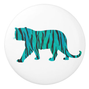 Tiger Black and Teal Print Ceramic Knob