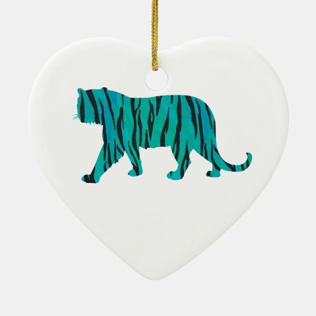 Tiger Black and Teal Print Ceramic Ornament (Back)