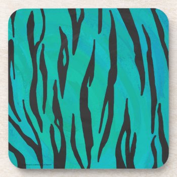 Tiger Black And Teal Print Coaster by ITDWildMe at Zazzle