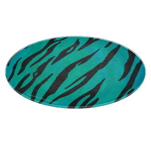Tiger Black and Teal Print Cutting Board