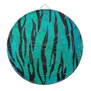 Tiger Black and Teal Print Dartboard With Darts