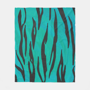 Tiger Black and Teal Print Fleece Blanket