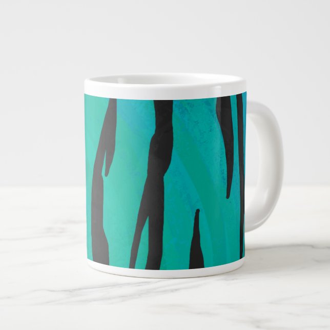 Tiger Black and Teal Print Giant Coffee Mug (Front Right)