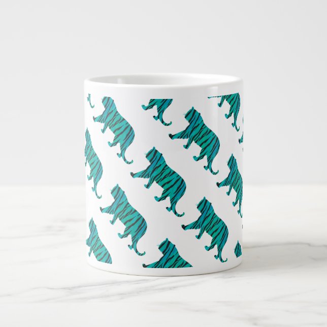 Tiger Black and Teal Print Giant Coffee Mug (Front)