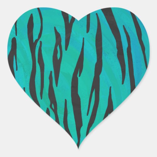 Tiger Black and Teal Print Heart Sticker