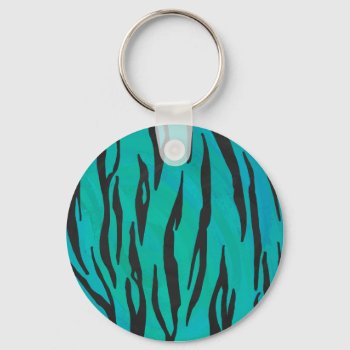 Tiger Black And Teal Print Keychain by ITDWildMe at Zazzle