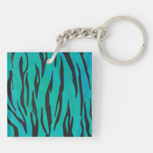 Tiger Black and Teal Print Keychain