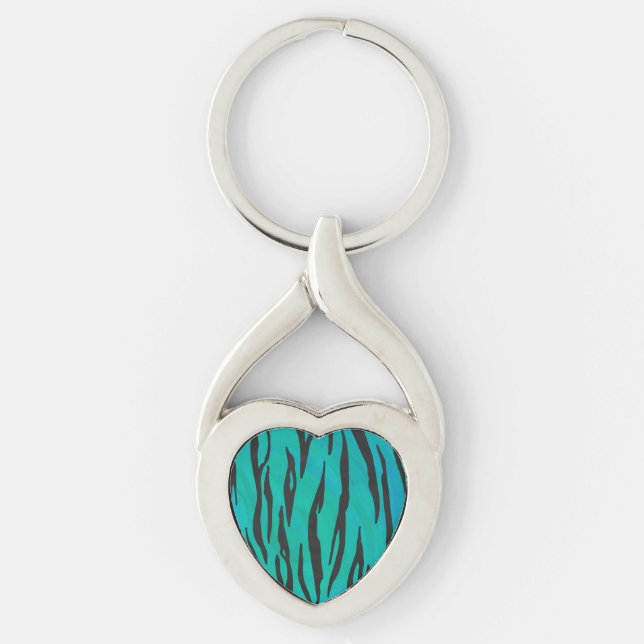 Tiger Black and Teal Print Keychain (Front)