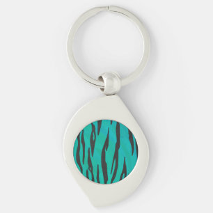 Tiger Black and Teal Print Keychain