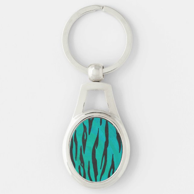 Tiger Black and Teal Print Keychain (Front)